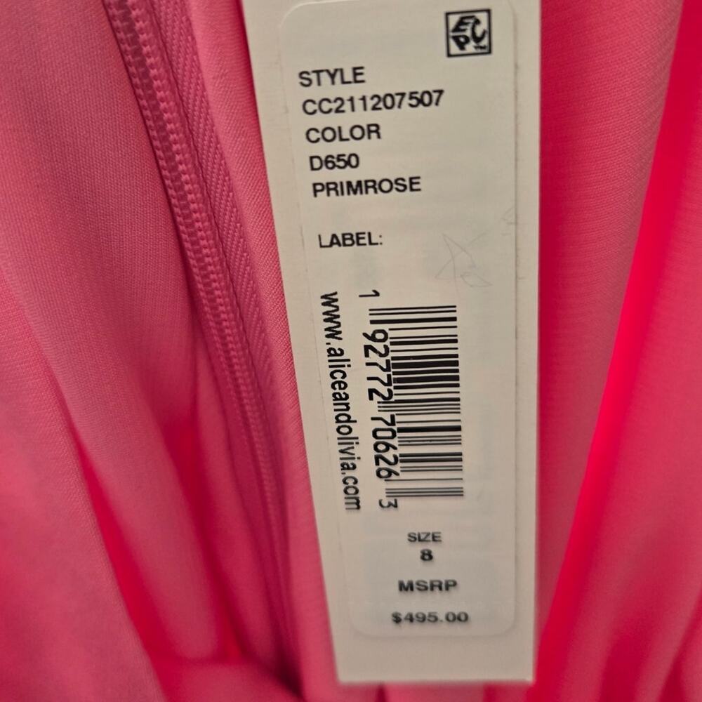 Alice + Olivia Rayni Pink Bow Detailed Satin Halterneck Maxi Dress NWT Size 8 - Picture 7 of 8
